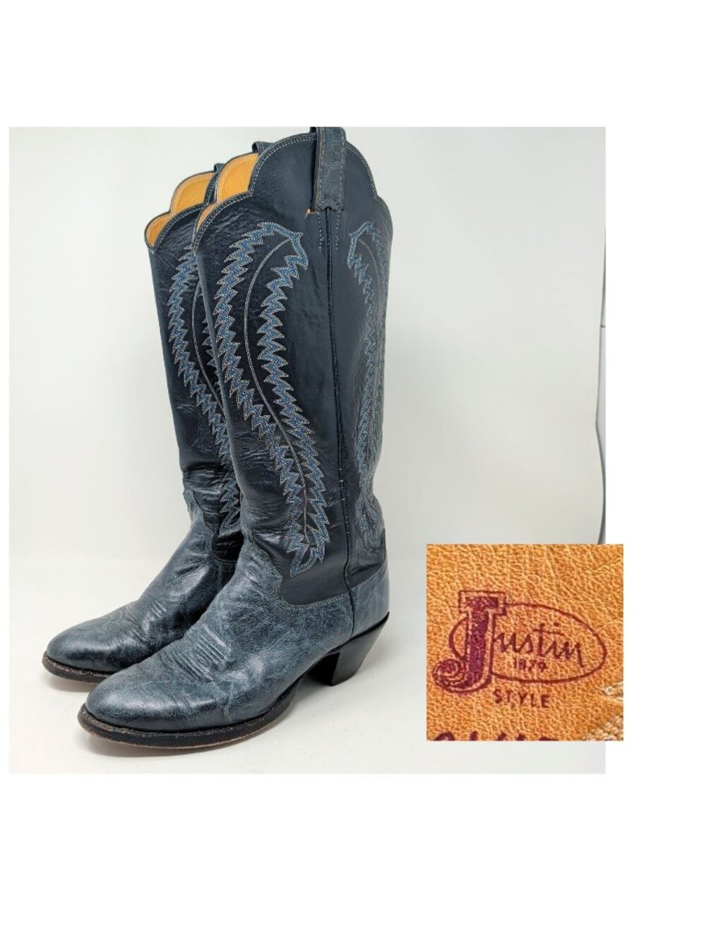 Vintage Justin Boots 7.5 Blue Leather Western